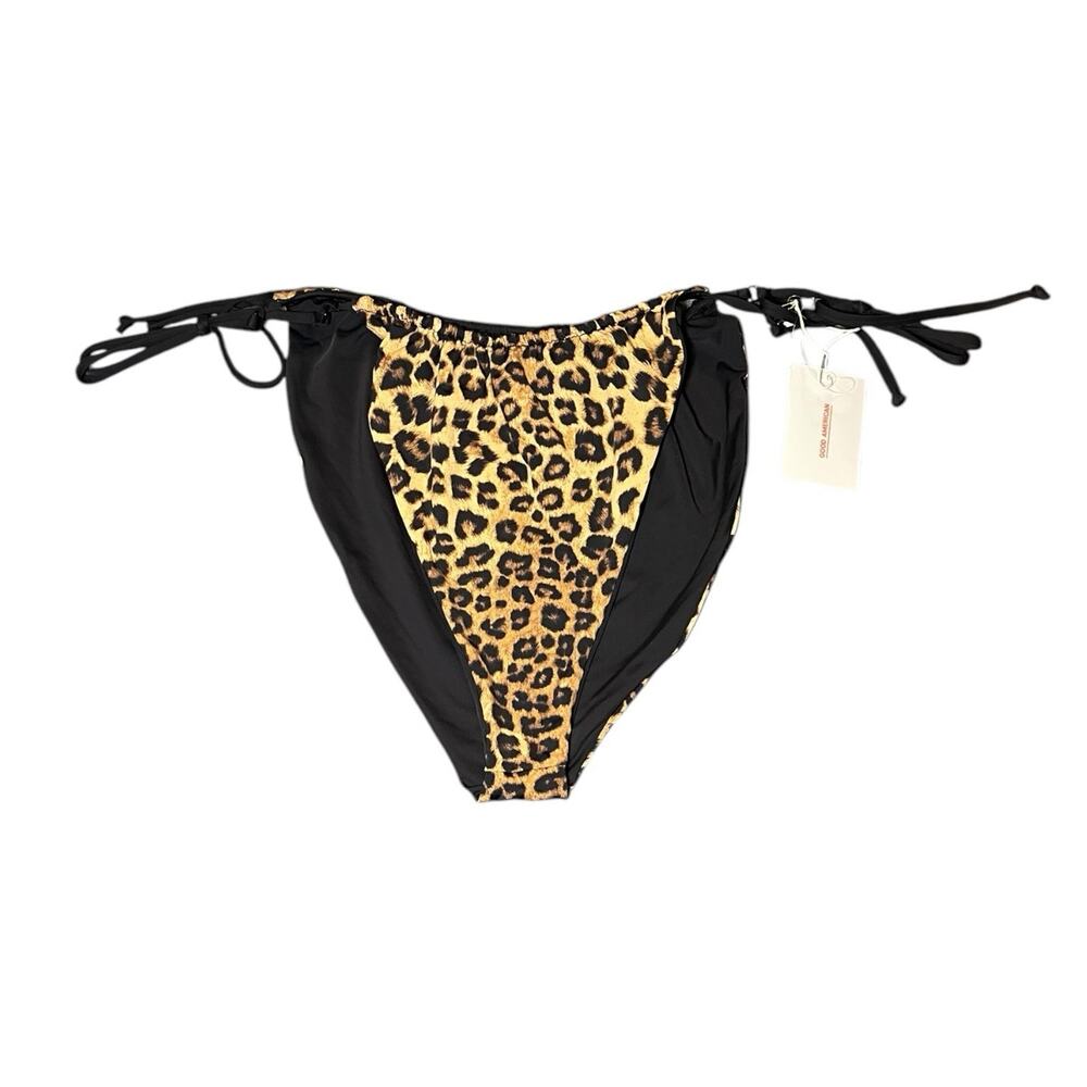 NWT Good American Womens Tanga Bikini Bottom Leopard Hi Cut Reversible 4X Size 7
